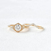 2 CT Round Brilliant Cut Moissanite Bridal Engagement Ring Set Hexagon Style Mapple Gems